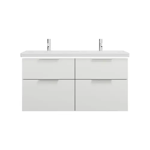 burgbad Eqio double lavabo en céramique, meuble sous-lavabo avec éclairage LED inclus, avec 4 tiroirs, largeur 1230mm