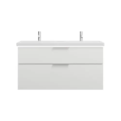 burgbad Eqio double lavabo en céramique, meuble sous-lavabo avec éclairage LED inclus, avec 2 tiroirs, largeur 1230mm