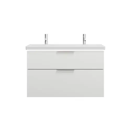burgbad Eqio lavabo en céramique avec 2 trous pour robinetterie, inclus meuble sous-lavabo avec éclairage LED, largeur 1030mm