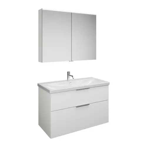 Set burgbad Eqio, composé d‘une armoire de toilette, d‘un lavabo en céramique et d‘un meuble sous-lavabo, largeur 1030mm