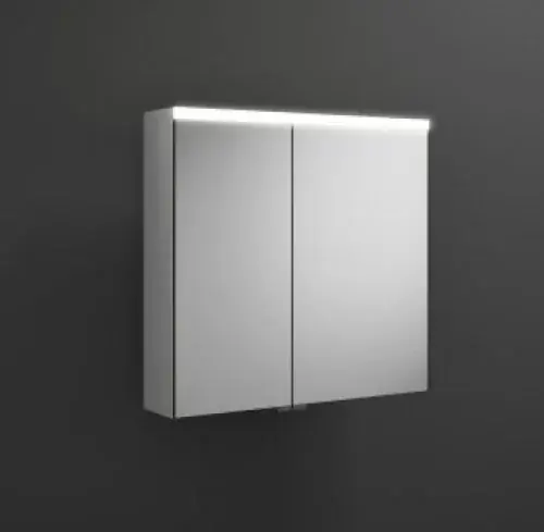 armoire de toilette burgbad Iveo avec éclairage LED horizontal, 2 portes, porte plus large charnière à gauche, largeur 708mm
