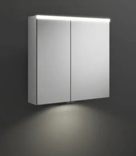 armoire de toilette burgbad Iveo avec éclairage LED horizontal, avec éclairage LED du lavabo, 2 portes, porte plus large charnière à gauche, largeur 708mm