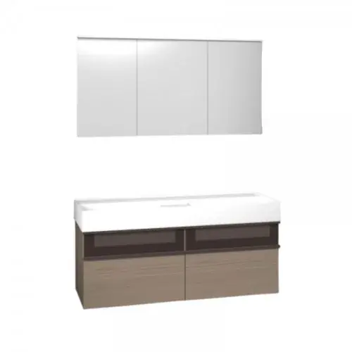 burgbad Yumo set lavabo en céramique avec meuble sous-lavabo, y compris armoire de toilette, largeur 1315mm, version droite