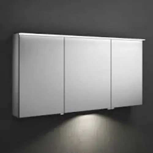 Armoire de toilette burgbad Yumo avec éclairage horizontal LED, largeur 1306mm, éclairage LED du lavabo inclus, version droite