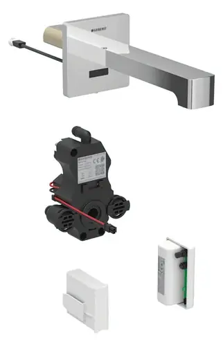 Robinetterie de lavabo Geberit Brenta, saillie 220mm, sans mélangeur, fonctionnement en générateur, pour boîtier de fonction encastré