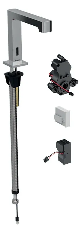 Robinetterie de lavabo Geberit Brenta, saillie 195mm, sans mélangeur, alimentation au réseau, pour boîtier de fonction encastré