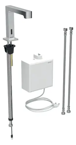 Robinetterie de lavabo Geberit Brenta, saillie 195mm, avec mélangeur, alimentation au réseau, avec boîtier de fonction AP