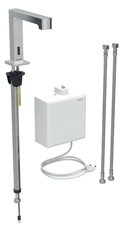 Robinetterie de lavabo Geberit Brenta, saillie 195mm, avec mitigeur thermostatique, alimentation au réseau, avec boîtier de fonction AP