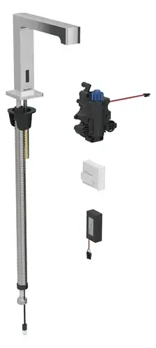 Robinetterie de lavabo Geberit Brenta, saillie 195mm, avec mitigeur thermostatique, alimentation par pile, pour boîtier de fonction encastré