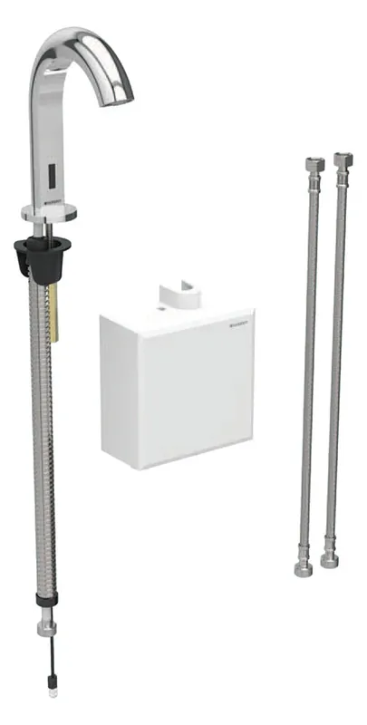 Robinetterie de lavabo Geberit Piave, saillie 167mm, alimentation par pile, avec mitigeur thermostatique, avec boîtier de fonction AP