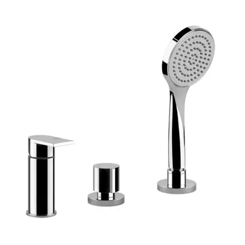 Gessi Emporio Via Manzoni Mélangeur bain douche 3 trous pour bec de baignoire, avec inverseur, flexible de douche 1,50 m et pomme de douche anticalcaire extractible