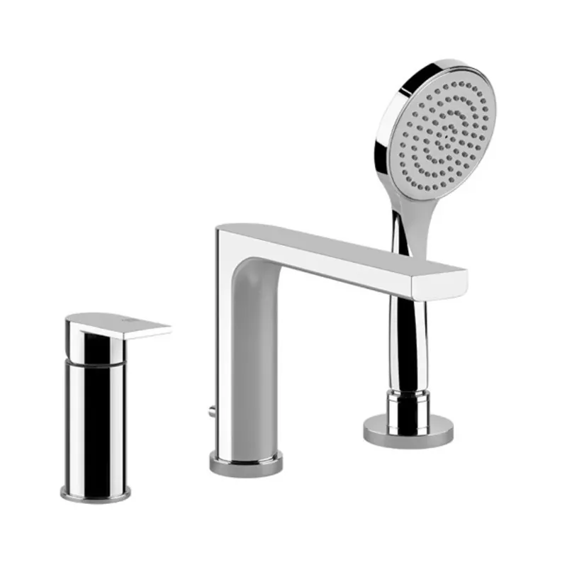 Gessi Emporio Via Manzoni Mélangeur bain-douche 3 trous, avec inverseur intégré dans le bec, saillie 224 mm, flexible de douche 1,50 m et douchette extractible à la chaux antique