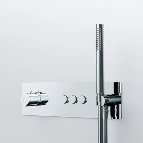 Steinberg Série 390 Mitigeur de douche/bain, thermostat encastré, douchette à main incluse, flexible de douche, 3 consommateurs