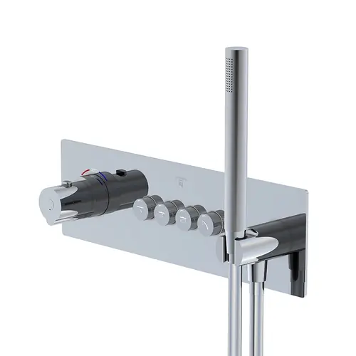 Steinberg Série 390 Mitigeur de douche/bain, thermostat encastré, douchette à main incluse, flexible de douche, 4 consommateurs
