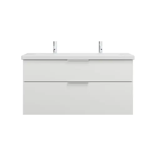 burgbad Eqio lavabo en céramique avec 2 trous pour robinetterie, meuble sous-lavabo inclus, largeur 1230mm