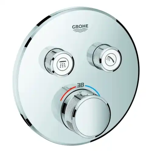 Thermostat Grohe Grohtherm SmartControl avec deux vannes darrêt, rosace murale ronde