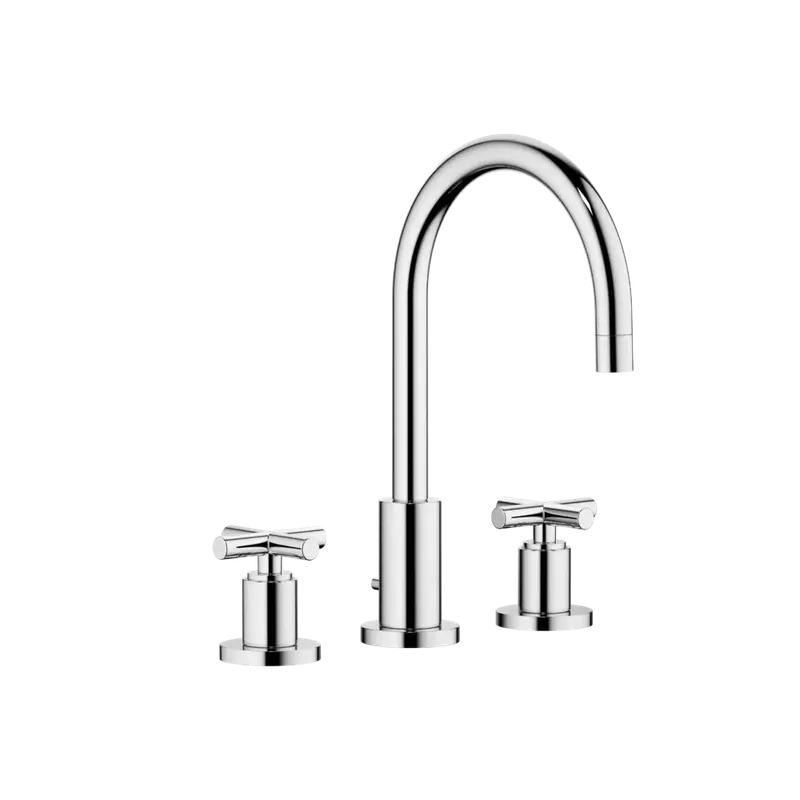 Dornbracht TARA Mélangeur de lavabo à trois trous avec garniture d‘écoulement, bec pivotant à 360°, saillie 165mm
