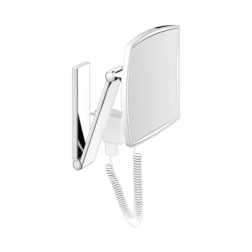 KEUCO iLook_move Miroir de soins de beauté, éclairé, angulaire, chromé, avec câble spiralé et interrupteur de câble
