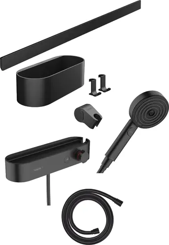 hansgrohe WallStoris Bundle set complet Pomme de douche 105 3 jets, activation économisant leau, thermostat, barre de douche 70 cm et set daccessoires