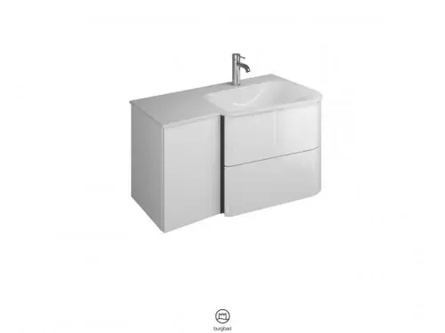 burgbad Badu lavabo en fonte minérale blanc brillant, inclus meuble souslavabo, 2 tiroirs, 1 porte, version gauche, largeur 920mm