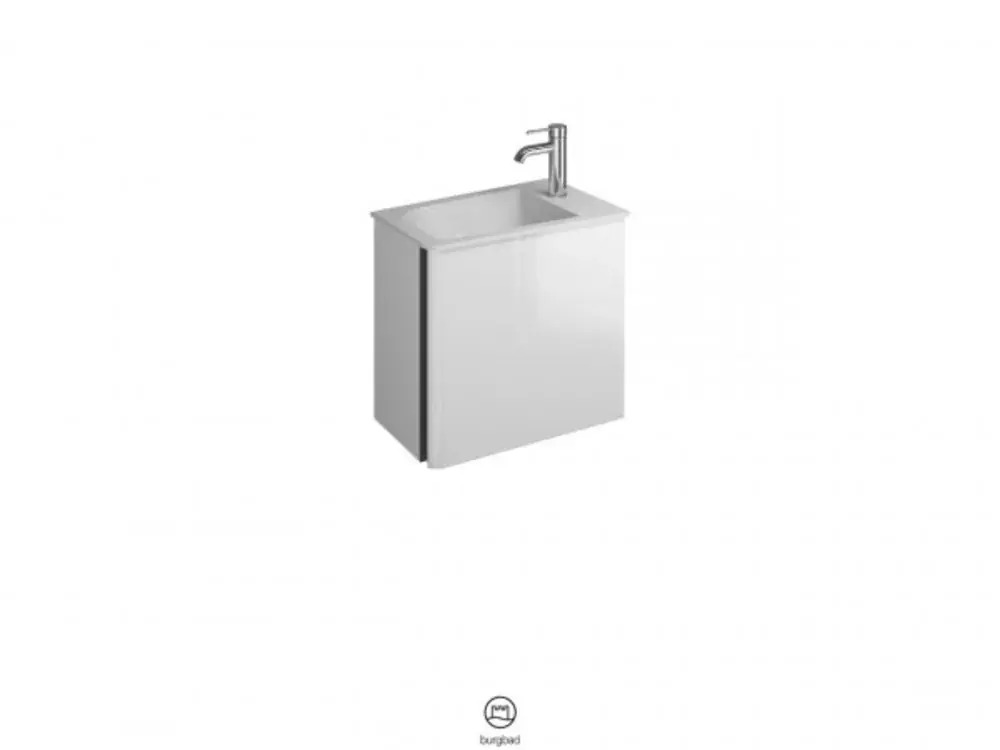 burgbad Badu lavabo en minéral coulé blanc brillant, inclus meuble sous lavabo, 1 portes charnière à gauche, largeur 520mm