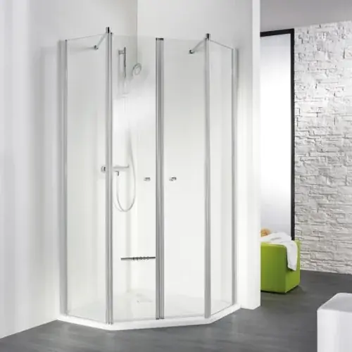 Douche pentagonale HSK Exklusiv avec 2 portes battantes, 4 parties, dimensions 90 x 90 x 200 cm