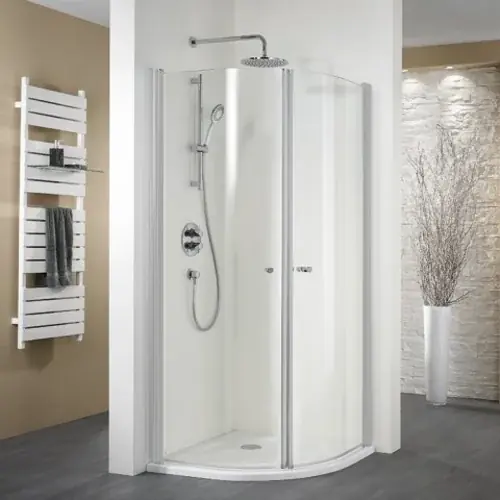 Douche ronde exclusive HSK avec 2 portes battantes, dimensions 90 x 90 x 200 cm, rayon 550 mm