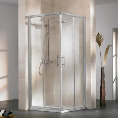 Entrée d‘angle HSK Favorit pour porte coulissante, 4 sections, dimensions 80 x 90 x 185 cm