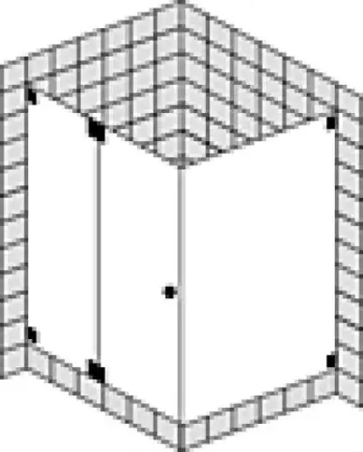 Douche d‘angle SPRINZ Omega sur mesure avec porte battante ou porte et panneau latéral affleurant, y compris panneau latéral fixe, dimensions jusqu‘à 900x900x2000mm