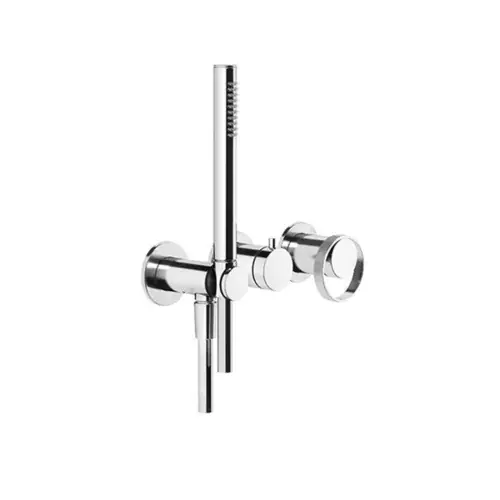 Gessi Anello, mitigeur monocommande prêt à lemploi pour douche/baignoire, rosaces rondes pour corps caché, cartouche dinversion 2 voies, coude mural avec support, douchette à main, pas de sécurité intrinsèque
