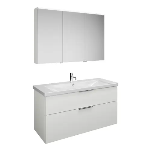 Set burgbad Eqio, composé d‘une armoire de toilette à gauche, d‘un lavabo en céramique et d‘un meuble sous lavabo, largeur 1230mm