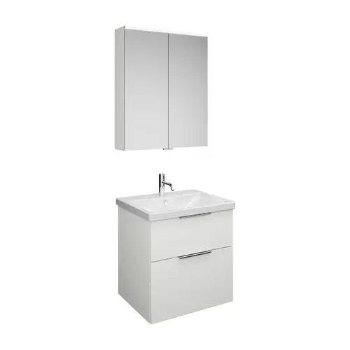Set burgbad Eqio, composé d‘une armoire de toilette, d‘un lavabo en céramique et d‘un meuble sous-lavabo, largeur 650mm
