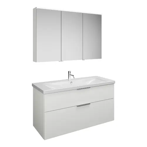 Set burgbad Eqio, composé d‘une armoire de toilette à droite, d‘un lavabo en céramique et d‘un meuble sous lavabo, largeur 1230mm
