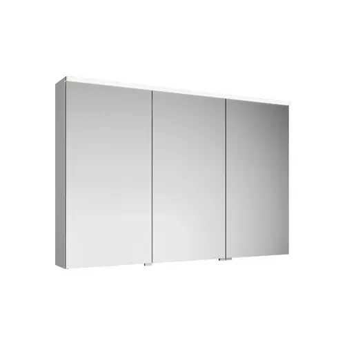 Armoire de toilette burgbad Eqio avec applique LED et éclairage du plan de toilette, 3 portes, charnières centrales à gauche, 1200x800x170mm