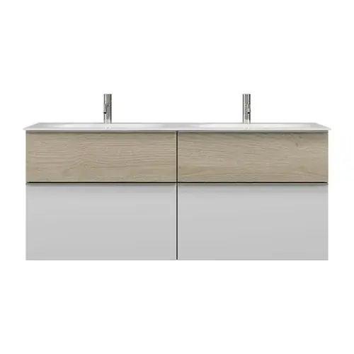 burgbad Fiumo double lavabo en fonte minérale avec meuble sous-lavabo, largeur 1420mm