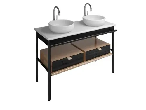 burgbad Mya lavabo de comptoir en céramique Incl. coiffeuse, 2 découpes de lavabo