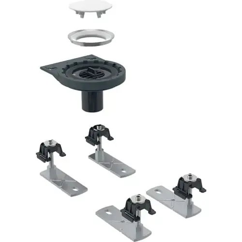 Ecoulement de receveur de douche Geberit avec 4 pieds, pour receveur de douche Setaplano, installation traversant létage
