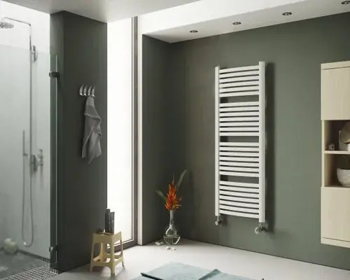 Corpotherma Luina Radiateur sèche-serviettes de bain, à eau, tubes dacier de précision courbés, profondeur 85mm, blanc