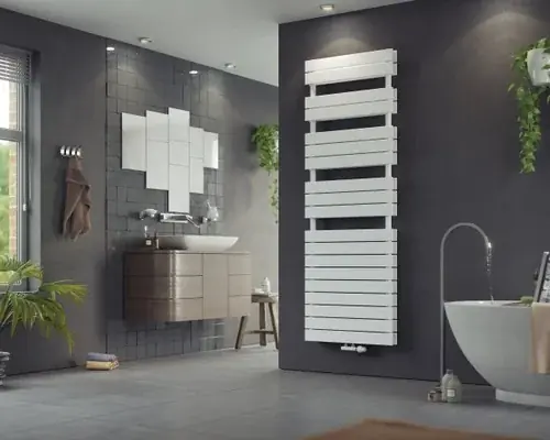 Corpotherma Panio Scala Duo radiateur de salle de bain, à eau, raccord central, panneaux droits en acier de précision, blanc, profondeur 74mm