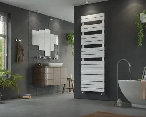 Corpotherma Panio Scala radiateur sèche-serviettes de bain, à eau, panneaux droits en acier de précision, blanc, profondeur 86mm
