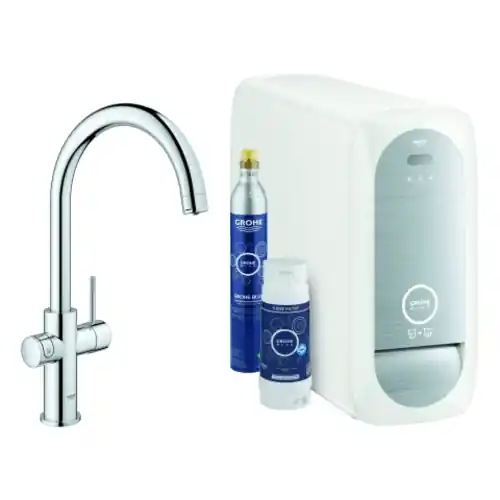 Grohe Blue Home Mitigeur monocommandé pour évier Starter Kit, portée 224mm, bec en C, avec fonction filtre et refroidissement
