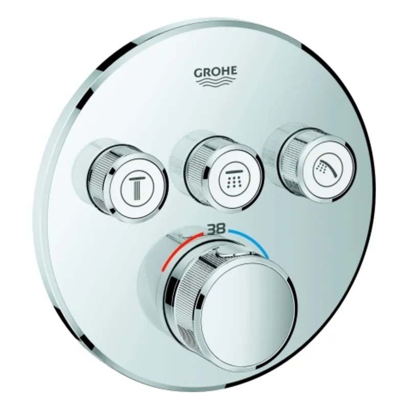 Thermostat Grohe Grohtherm SmartControl avec trois vannes d‘arrêt, rosette murale ronde