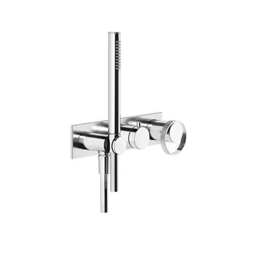 Gessi Anello, mitigeur monocommande prêt à lemploi pour douche/baignoire, plaque angulaire pour corps caché, cartouche déviatrice 2 voies, coude de raccordement mural, avec support, douchette à main, sécurité non intrinsèque