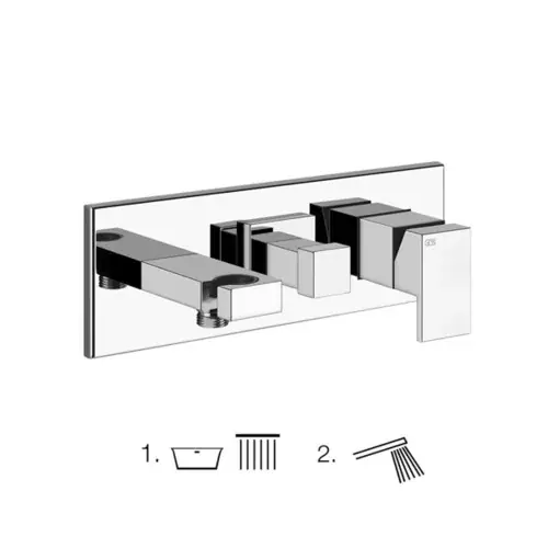 Set prêt à poser Gessi pour TUB Mitigeur monocommande avec inverseur 2 voies et raccord mural direct coude avec support, A compléter avec un flexible de douche et une douchette, 1 sortie sortie libre sur UPK sortie sortie libre après inverseur