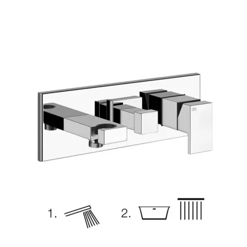 Set prêt à poser Gessi pour SPRAY Mitigeur monocommande avec inverseur 2 voies et coude de raccordement mural direct avec support, à compléter avec un flexible de douche et une douchette (non compris dans la livraison)1 sortie douchette 2 sortie sortie