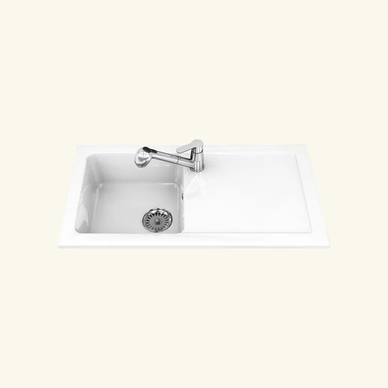 Evier céramique blanc Ewi VICTOIRE 1 bac 1 égouttoir