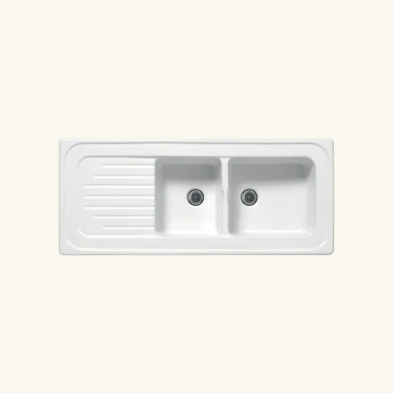 Evier céramique blanc Ewi IRÈNE à encastrer 2 bacs 1 égouttoir
