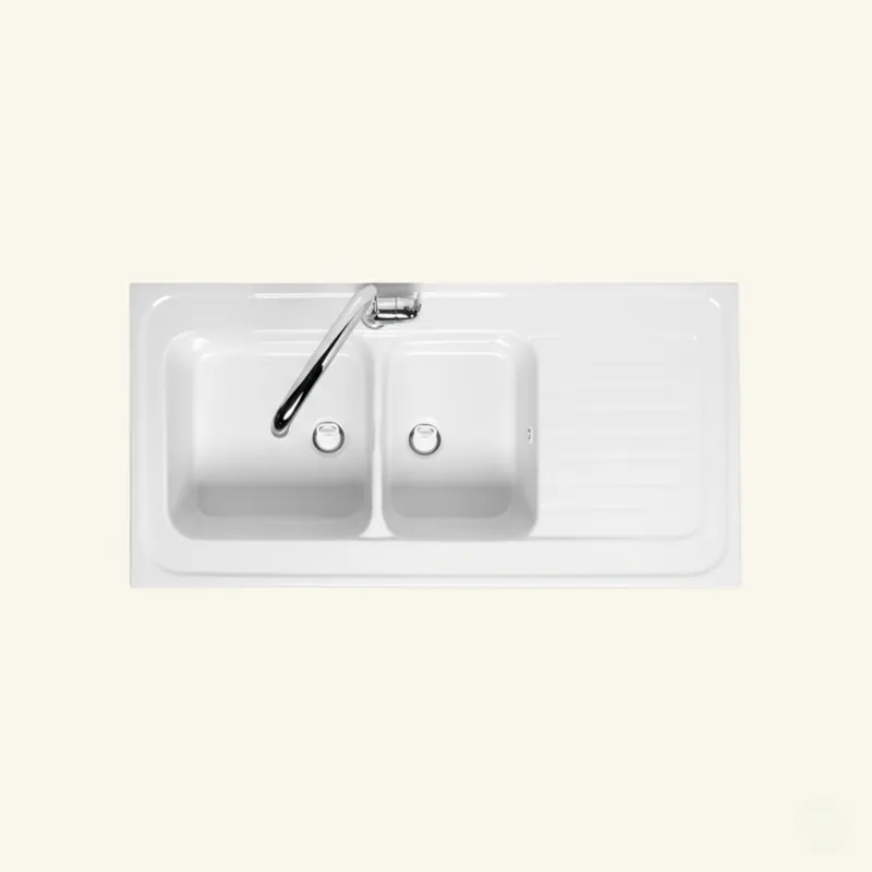 Evier céramique blanc Ewi IRÈNE à poser 2 bacs 1 égouttoir