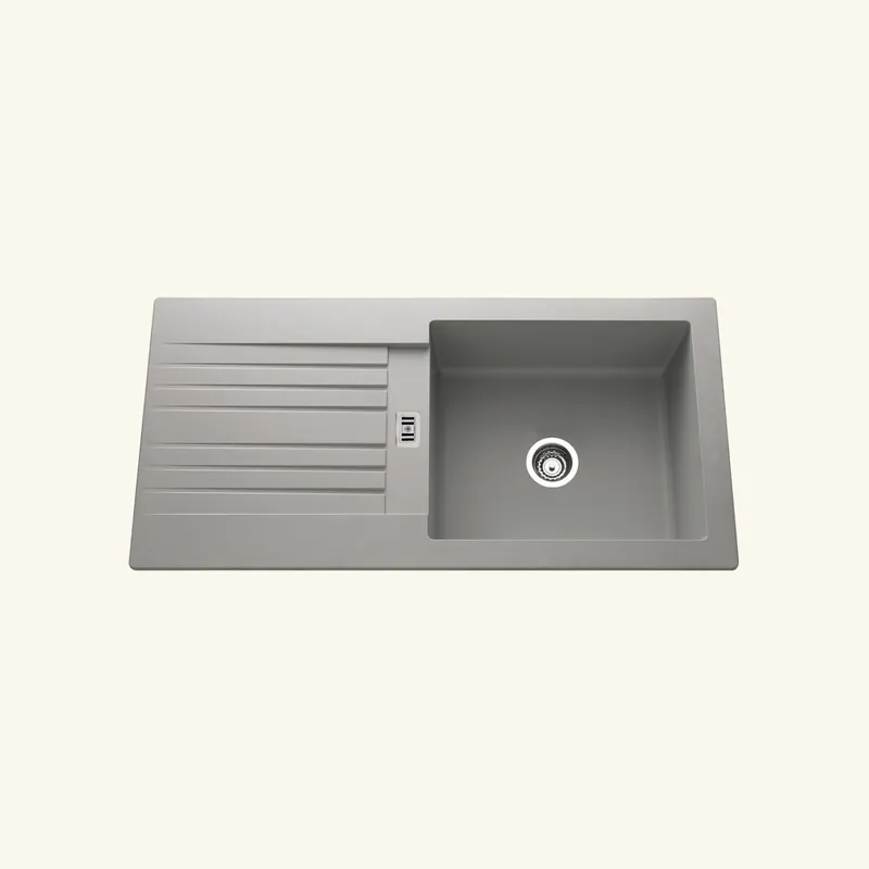 Évier résine gris béton PLUTON 1 grand bac 1 égouttoir