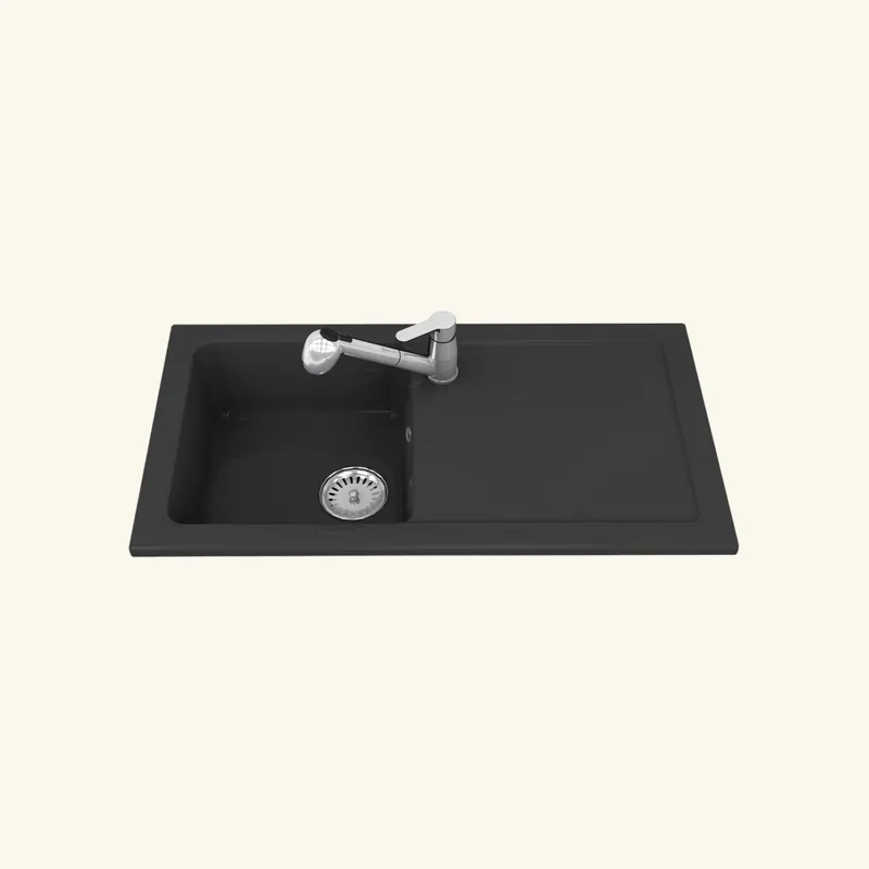 Evier céramique noir mat Ewi VICTOIRE 1 bac 1 égouttoir